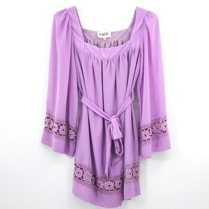Sabo Skirt Dress Size 6 Lavender Purple Bell Sleeve Embroidery Boho Hippie Fairy